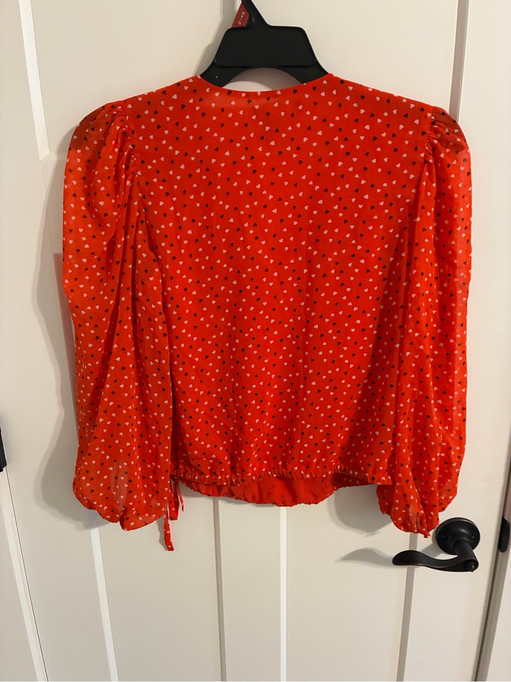 Banana Republic Red Heart-Print V-Neck Puff Sleeve Blouse - Picture 6 of 7